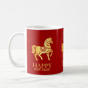 Mug Nouvel An lunaire chinois du Cheval 2026 Rouge Or