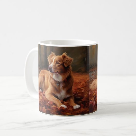 Mug Nouvelle-Écosse Canard Terrier À L'Automne Feuille (Devant gauche)
