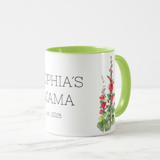 Mug Nouvelle Mama tasse, fleurs Hollyhock (Devant droit)