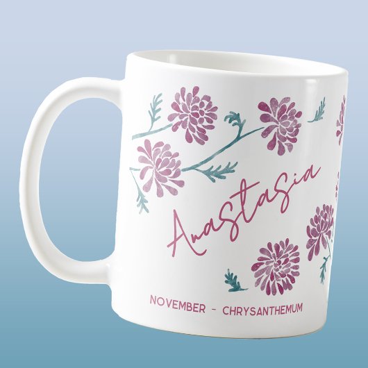Mug November Birth Flower Custom Name Chrysanthemum
