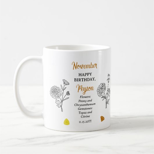 Mug Novembre Chrysanthemum Peony Anniversaire Keepsaké (Gauche)