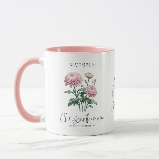 Mug Novembre Mois de naissance Fleur Chrysanthème Cade (Gauche)