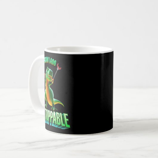 Mug Now I Am Unstoppable Funny T-rex Tyrannosaurus Din (Devant gauche)