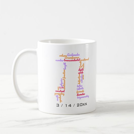 Mug Nuage de mots du jour de Pi (Gauche)