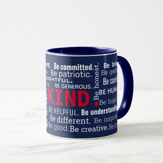 Mug nuage de mots inspirant sur bleu marine (Devant droit)