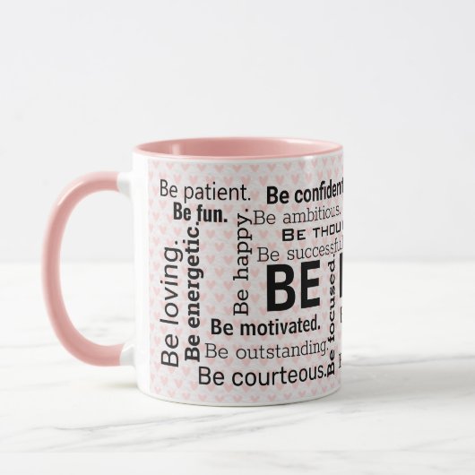 Mug nuage de mots inspirant sur les coeurs roses (Gauche)