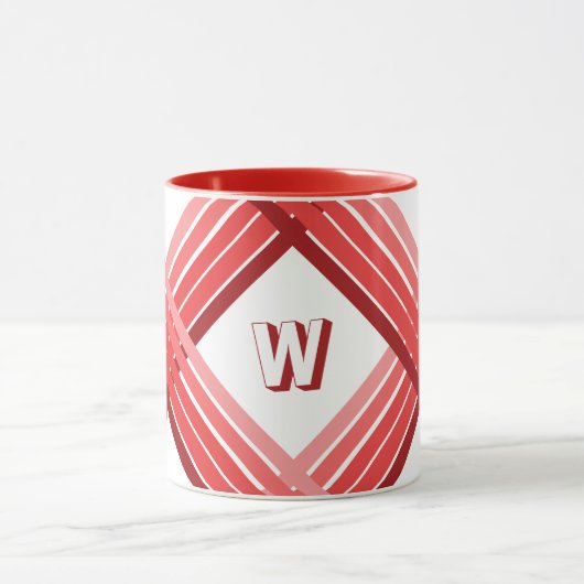 Mug - Nuances de rayures rouges avec initiale (Centre)