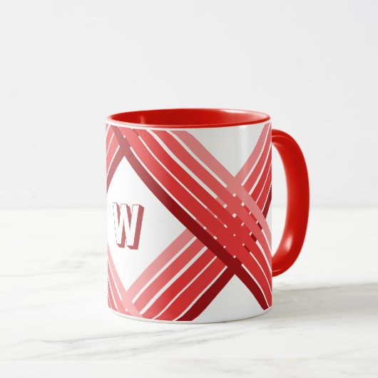 Mug - Nuances de rayures rouges avec initiale (Devant droit)