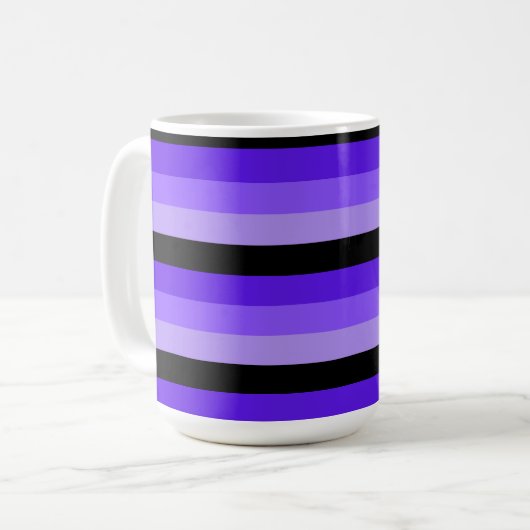 Mug Nuances de rayures violettes avec noir (Devant gauche)
