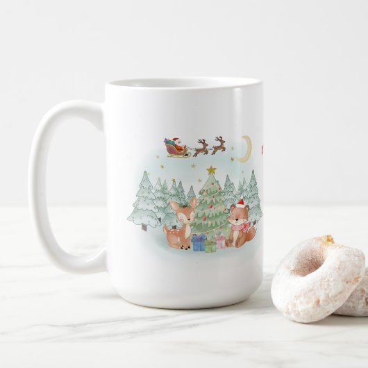 Mug Nuit de Noël magique dans la forêt d'hiver (Avec donut)