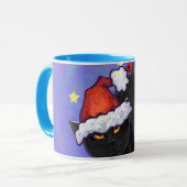 Mug Nuit étoile Noir Chat Noël (Devant gauche)