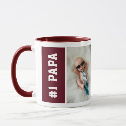 Mug Numéro Un Papa Maroon Custom 4 Photo Collage (Gauche)