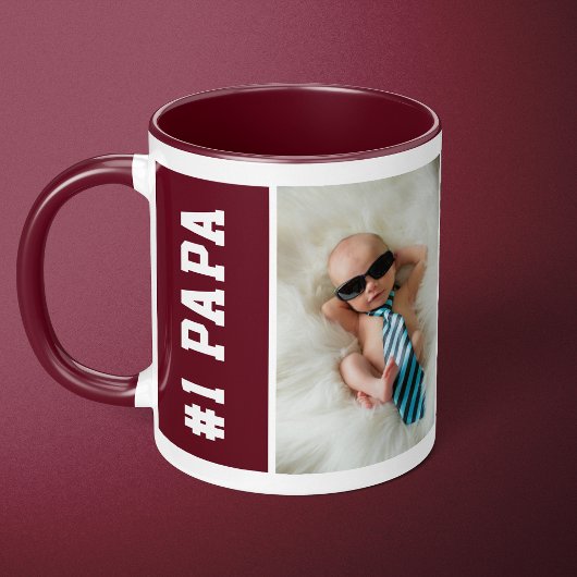 Mug Numéro Un Papa Maroon Custom 4 Photo Collage