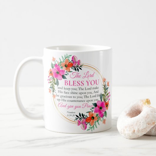 Mug Numéros 6:24-26 Rose Floral Wreath Christian (Avec donut)