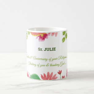 Mug Nun Religious 65e Anniversaire Fleurs aquarelles