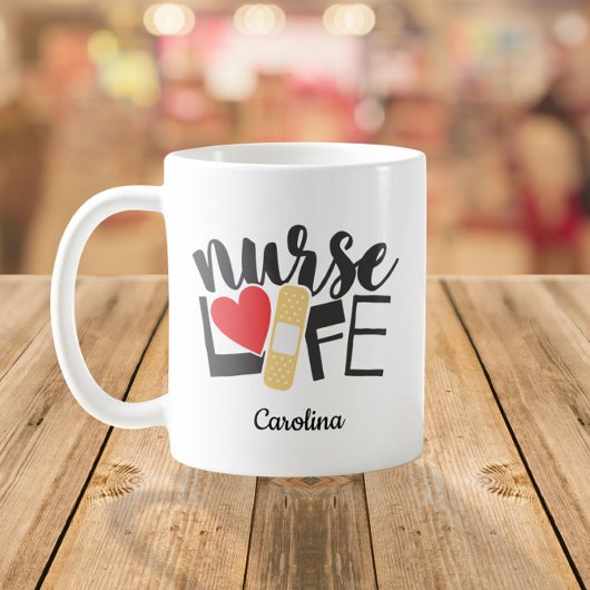 Mug Nurse Life Bandage Coeur Infirmière Nom de l'école
