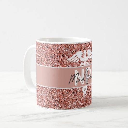 Mug Nurse NP Graduate Modern Rose Gold Nom du script (Devant gauche)