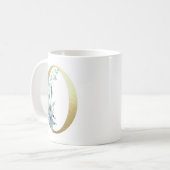 Mug O, initial doré avec feuillage floral bleu (Devant gauche)