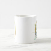 Mug O, initial doré avec feuillage floral bleu (Centre)