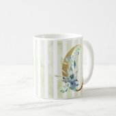 Mug O, rayures dorées initiales bleu et blanc (Devant droit)