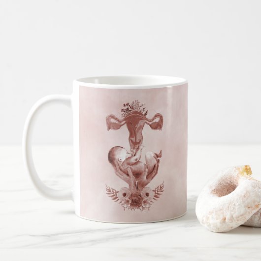 Mug Ob/Gyn Midwoman Florale Enfance Cervix Ovaires (Avec donut)