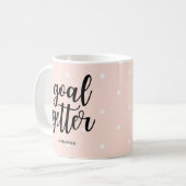 Mug Objectif Getter | Pois roses et typographie (Devant gauche)
