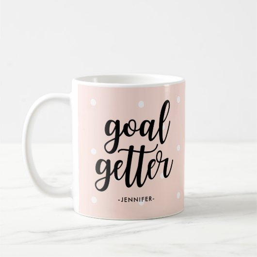 Mug Objectif Getter | Pois roses et typographie (Gauche)