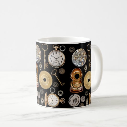 Mug Objets Steampunk Gears Pocket watch Squelette Key (Devant droit)