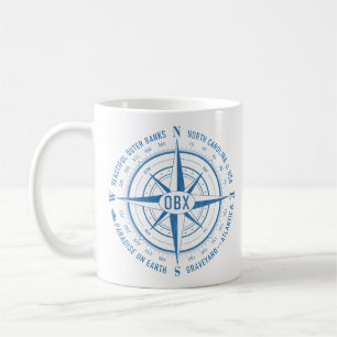 Mug OBX Boussole nautique Banques extérieures Bleu Vin