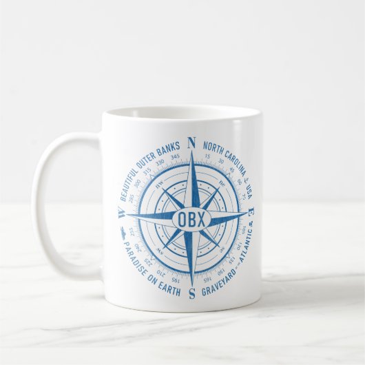 Mug OBX Boussole nautique Banques extérieures Bleu Vin (Gauche)