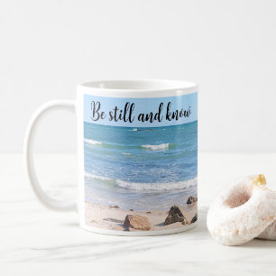 Mug Ocean Photo Be Still Bible Verse Blue