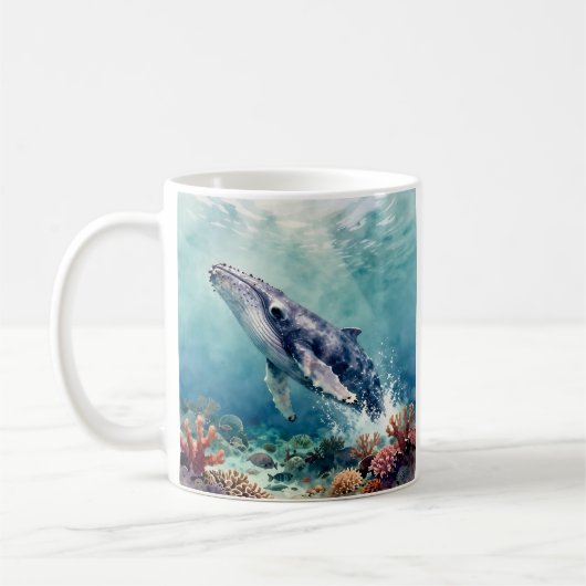Mug Oceanic Blue Whale and Coastal Poem (Gauche)