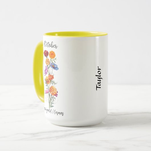 Mug Octobre Fleur de naissance Marigold et Cosmos (Devant gauche)