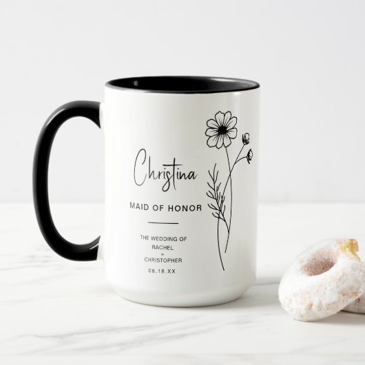 Mug Octobre Maid of Honor | Fleur de naissance Cosmos (Avec donut)