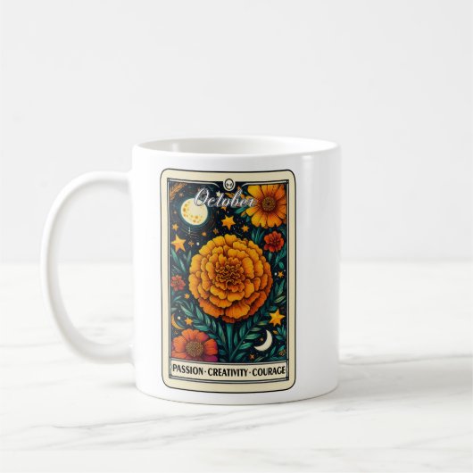 Mug Octobre Mois de naissance Fleur Marigold (Gauche)
