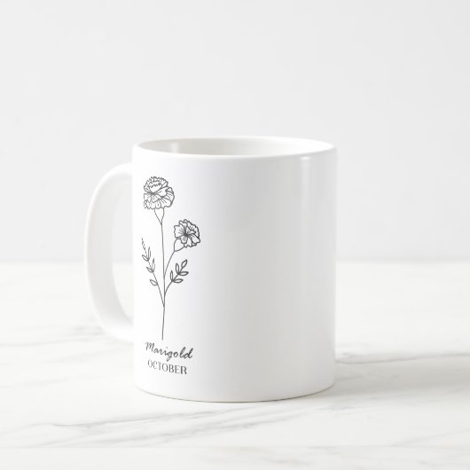 Mug Octobre Mois de naissance Monogramme de fleurs (Devant gauche)