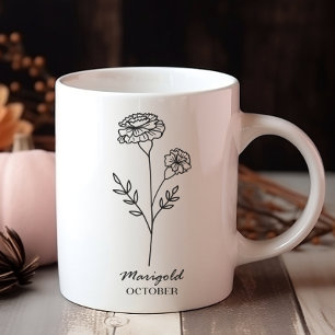 Mug Octobre Mois de naissance Monogramme de fleurs