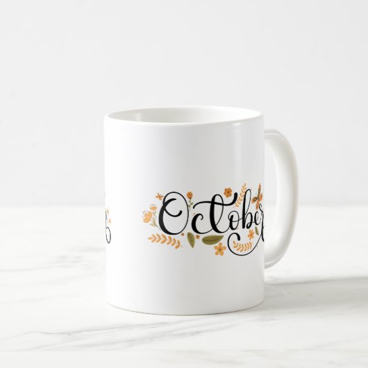 Mug Octobre Whimsy - Papillon d'automne & Script flora (Devant droit)
