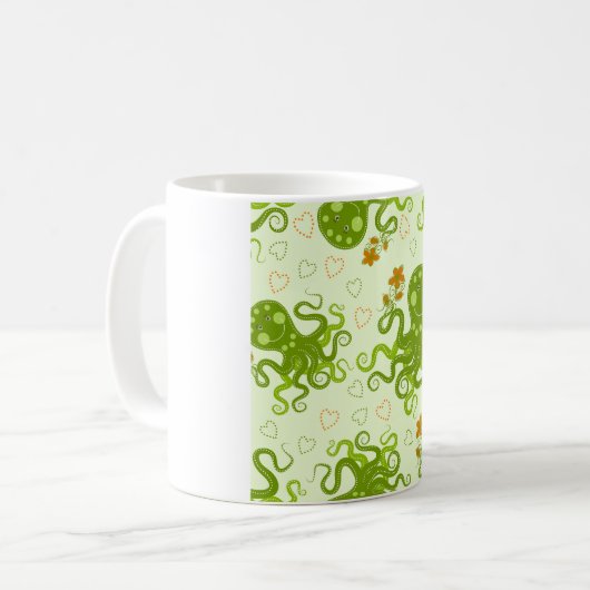 Mug Octopes Vertes Avec Fleurs (Devant gauche)