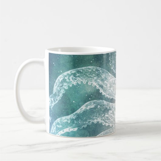 Mug Octopus Musique bleu Turquoise Aquarelle Art Vinta (Gauche)