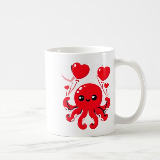 Mug Octopus With Heart Lloons Adorable Valentines Day  (Droite)