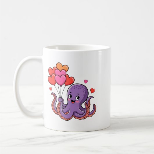 Mug Octopus With Heart Lloons Valentine Day  (Gauche)