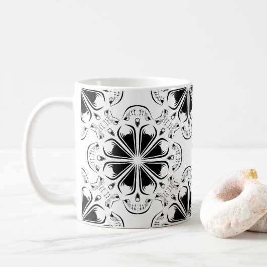 Mug Octoskull noir et blanc dans le motif géométrique (Avec donut)