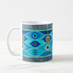 Mug Oeil malin grec et ornement de la clé grecque