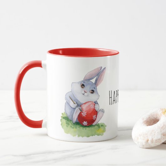 Mug Oeuf de peinture de lapin de Pâques mignon (Avec donut)