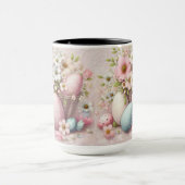 Mug Oeufs de Pâques floraux roses en dentelle monogram (Centre)