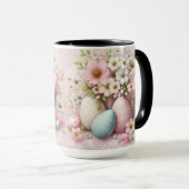 Mug Oeufs de Pâques floraux roses en dentelle monogram (Devant droit)