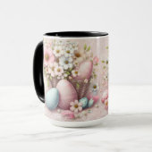 Mug Oeufs de Pâques floraux roses en dentelle monogram (Devant gauche)