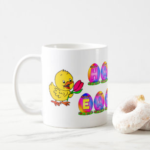 Mug Œufs de Pâques heureux avec poussin jaune & tulipe