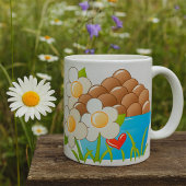 Mug Oeufs en Bleu avec Fleurs et Coeur